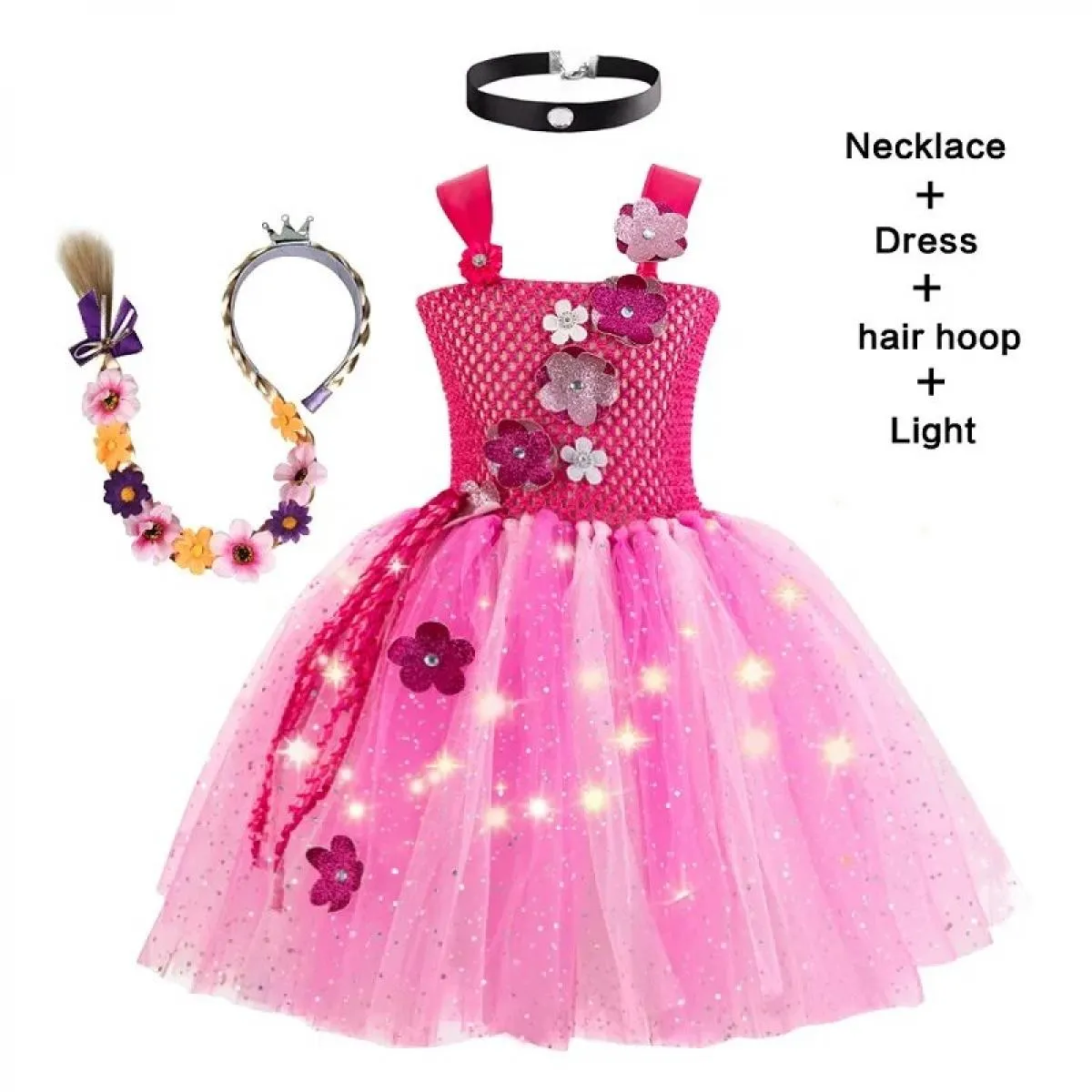 Abito da principessa per ragazze con paillettes in rete per festa di compleanno, nuovo nastro a petali, brillante, per feste di