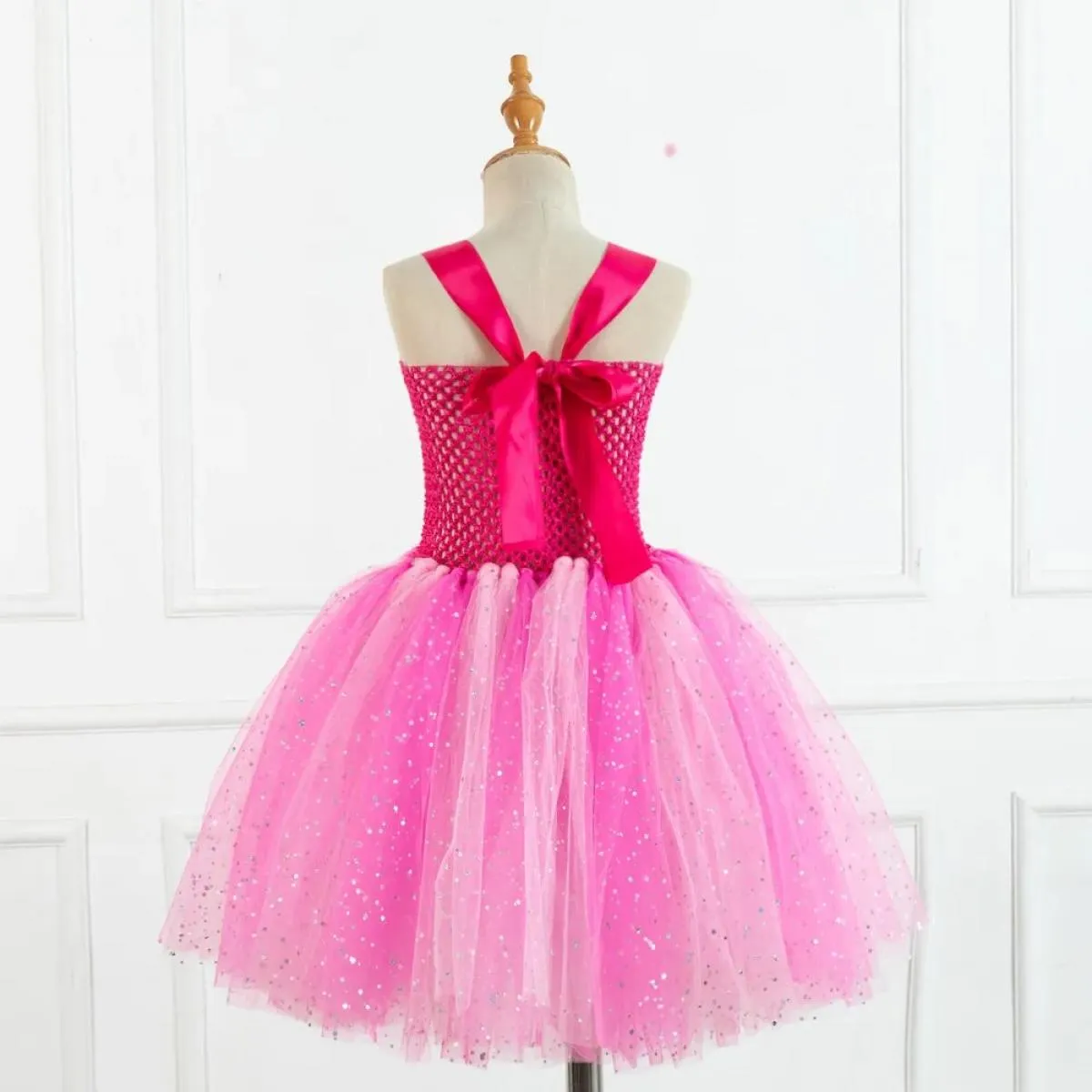 Abito da principessa per ragazze con paillettes in rete per festa di compleanno, nuovo nastro a petali, brillante, per feste di