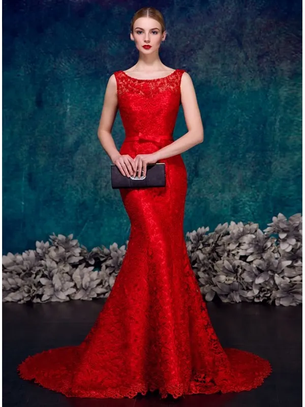 Abito da Sposa Rosso a sirena in pizzo macrame disponibile in tutti i colori
