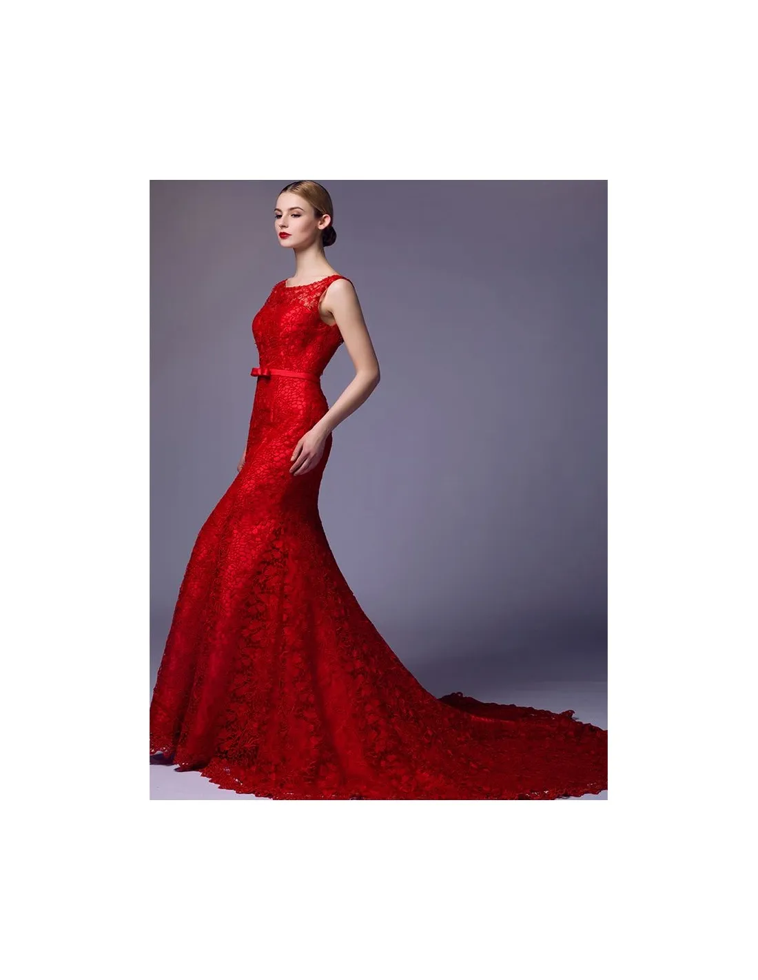 Abito da Sposa Rosso a sirena in pizzo macrame disponibile in tutti i colori
