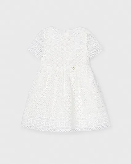 Abito mini fit and flare bianco in pizzo a maniche corte 4-9 anni