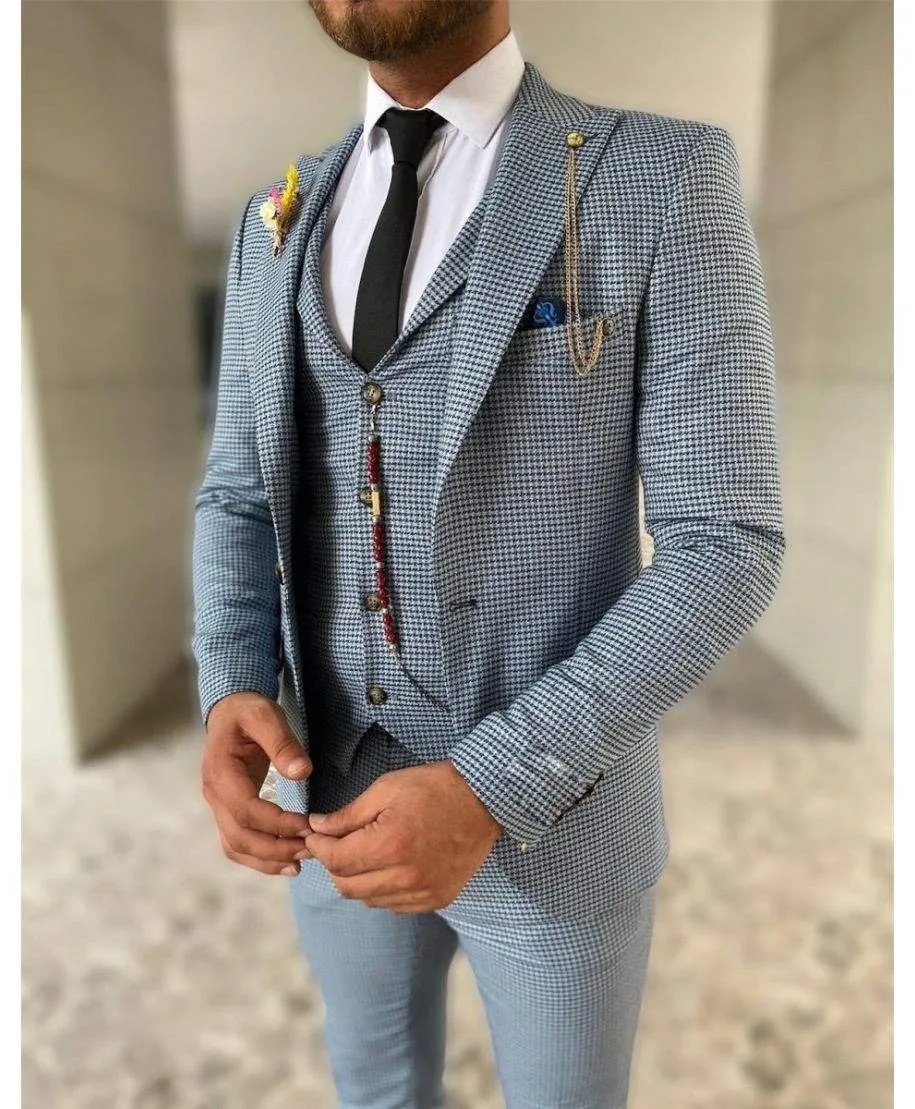 Abito uomo, con gilet - Blu - Fantasia - 3 pezzi