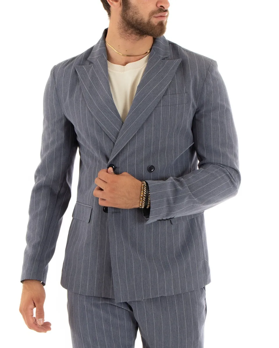 Abito Uomo Doppiopetto Vestito Viscosa Completo Giacca Pantaloni Grigio Rigato Gessato Elegante Cerimonia GIOSAL-OU2381A