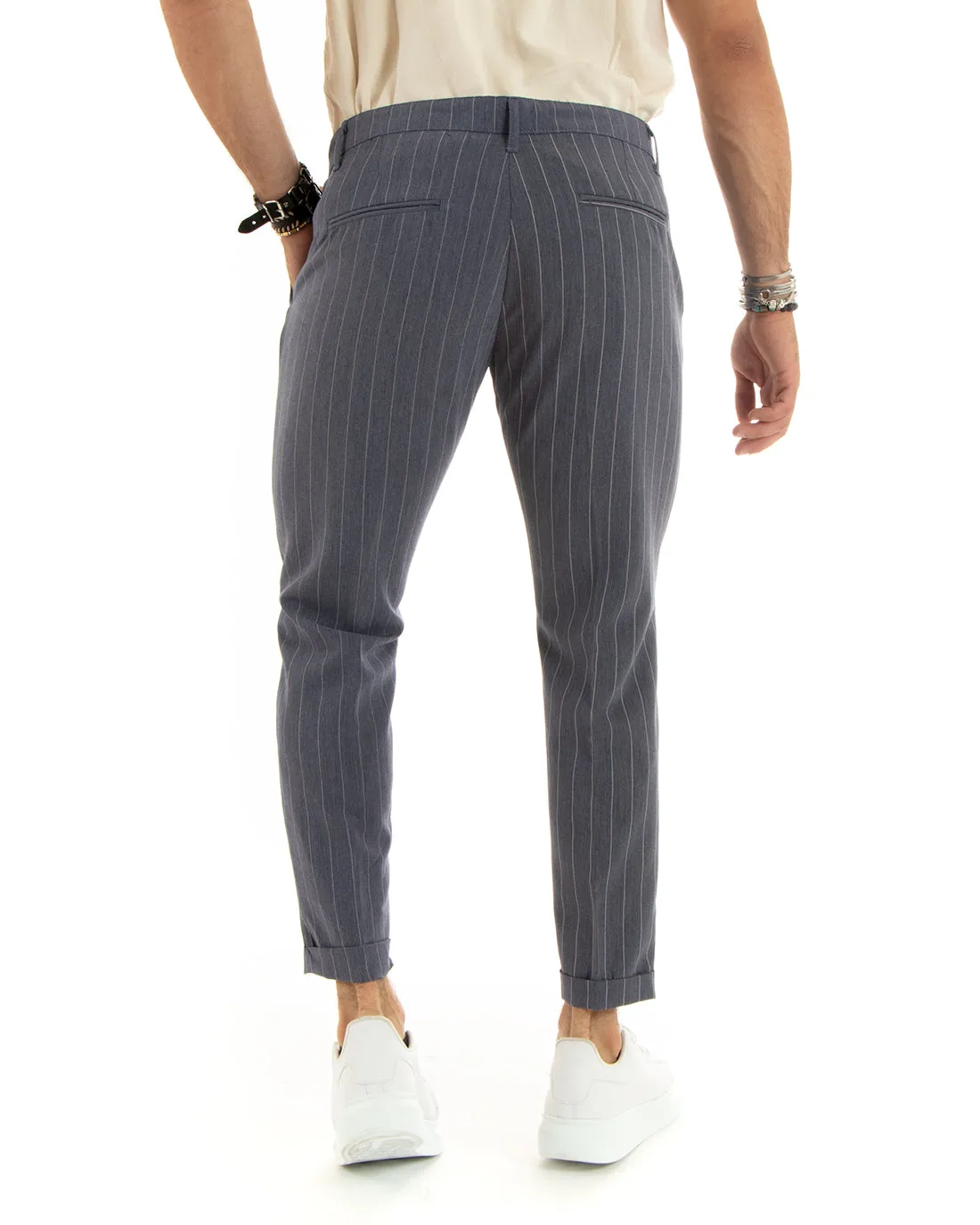 Abito Uomo Doppiopetto Vestito Viscosa Completo Giacca Pantaloni Grigio Rigato Gessato Elegante Cerimonia GIOSAL-OU2381A