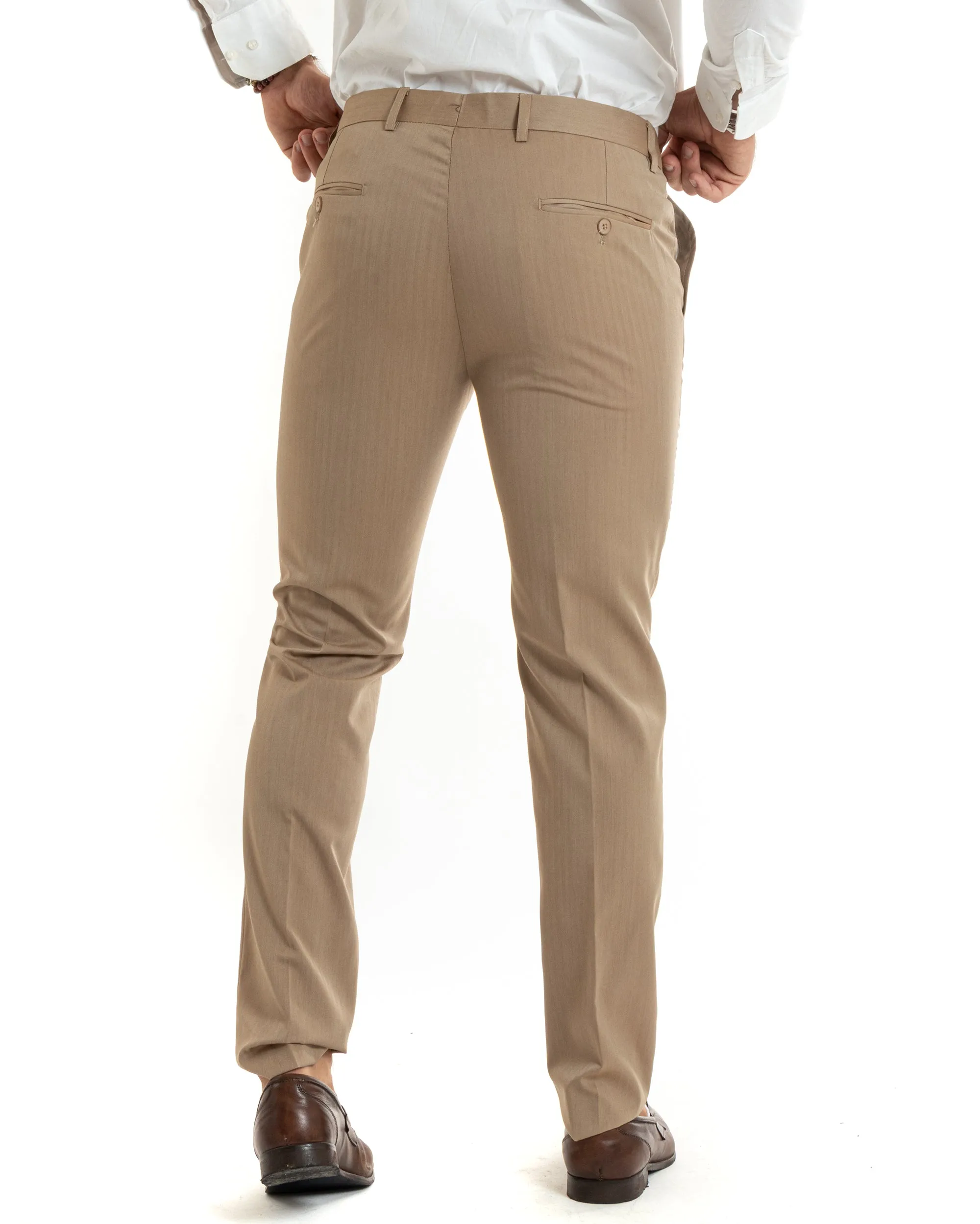 Abito Uomo Monopetto Vestito Gessato Solaro Completo Giacca Pantaloni Beige Elegante Casual GIOSAL-OU2428A