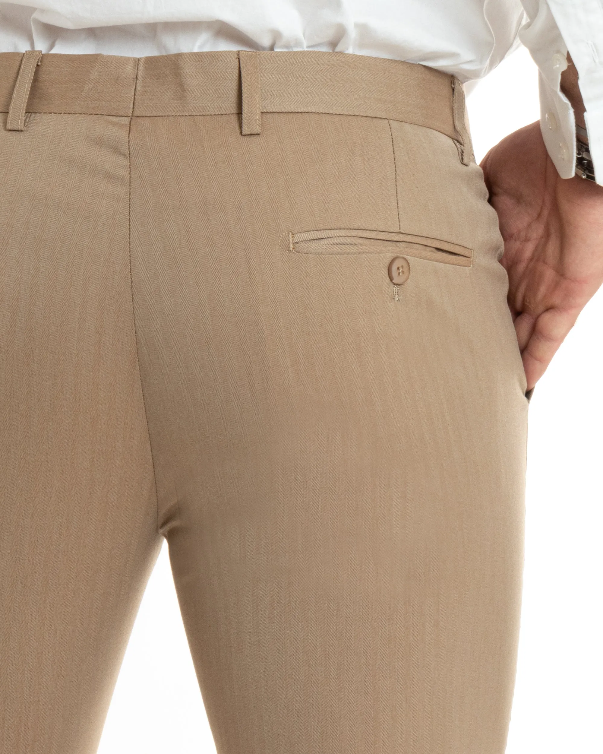 Abito Uomo Monopetto Vestito Gessato Solaro Completo Giacca Pantaloni Beige Elegante Casual GIOSAL-OU2428A