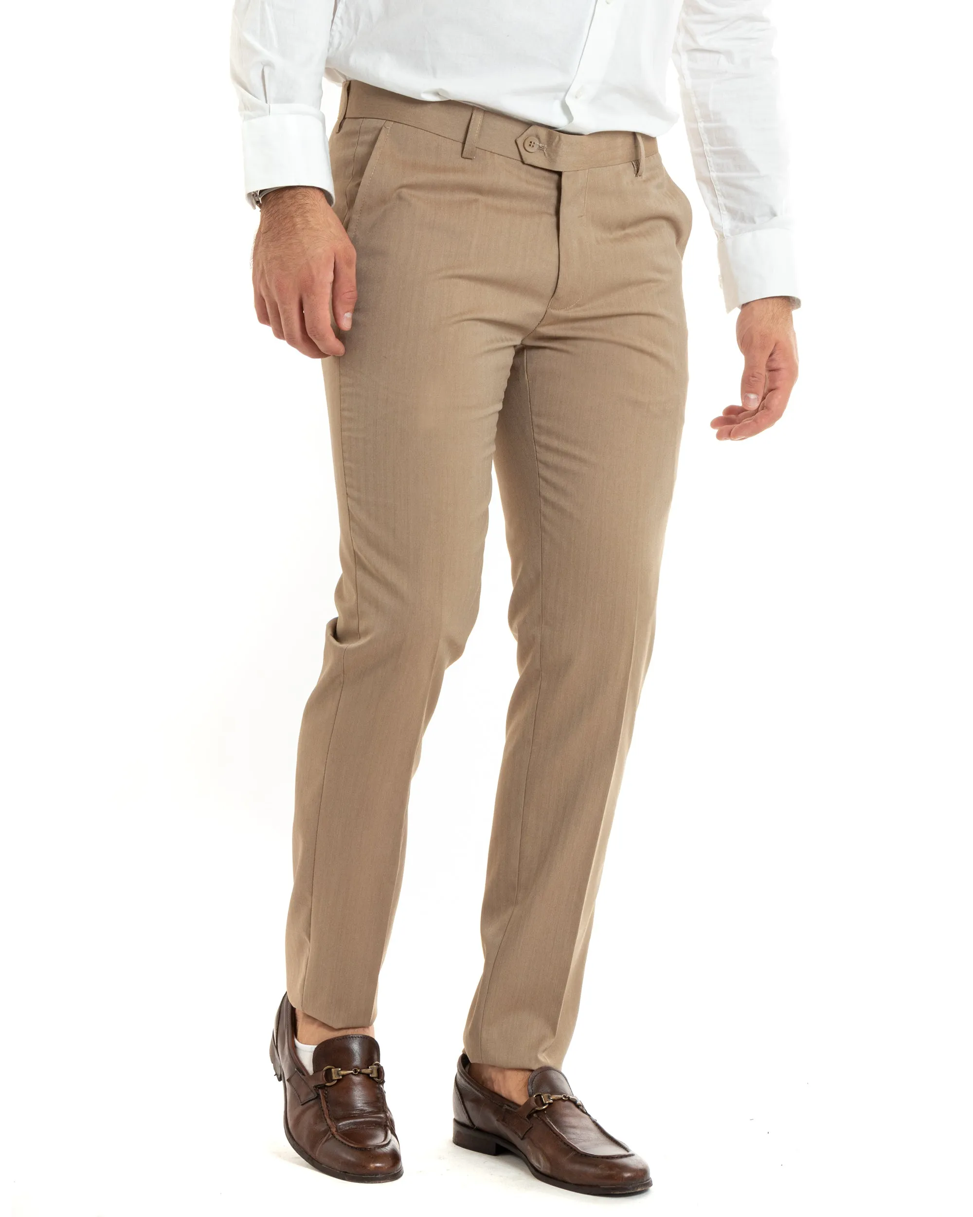 Abito Uomo Monopetto Vestito Gessato Solaro Completo Giacca Pantaloni Beige Elegante Casual GIOSAL-OU2428A