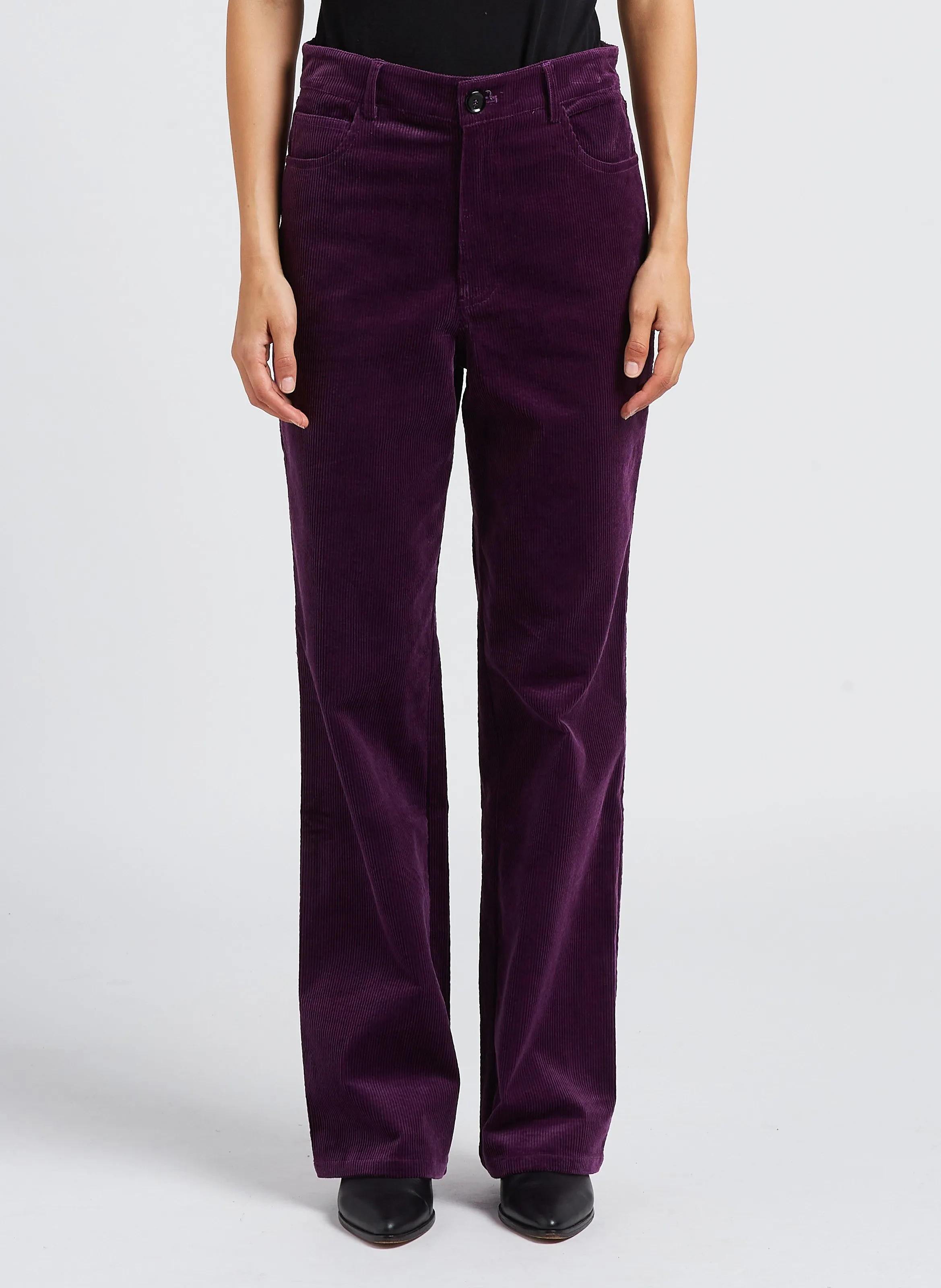  ANTIK BATIK   TILDA - Pantaloni dritti a vita alta in misto cotone | Viola
