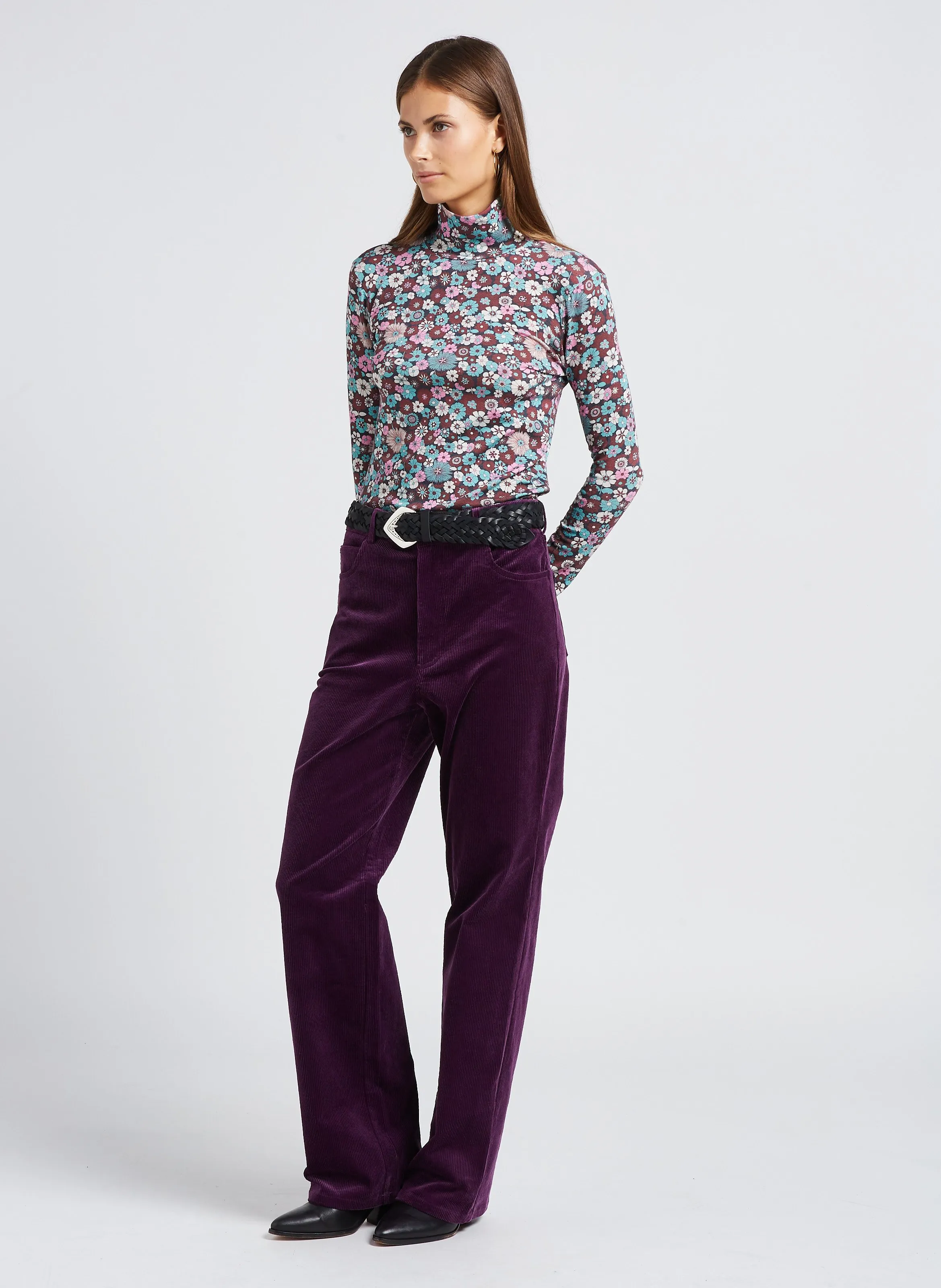  ANTIK BATIK   TILDA - Pantaloni dritti a vita alta in misto cotone | Viola