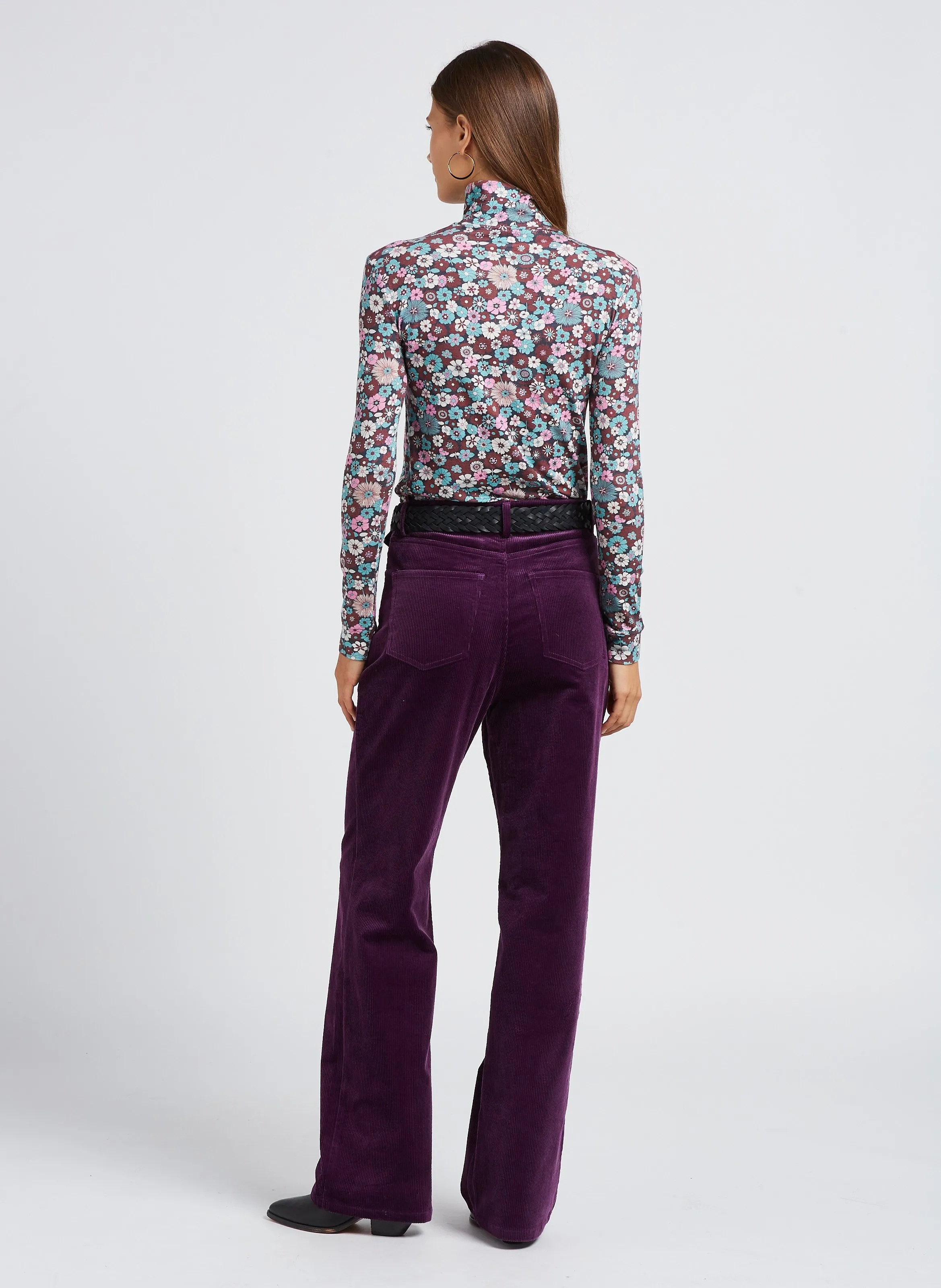  ANTIK BATIK   TILDA - Pantaloni dritti a vita alta in misto cotone | Viola