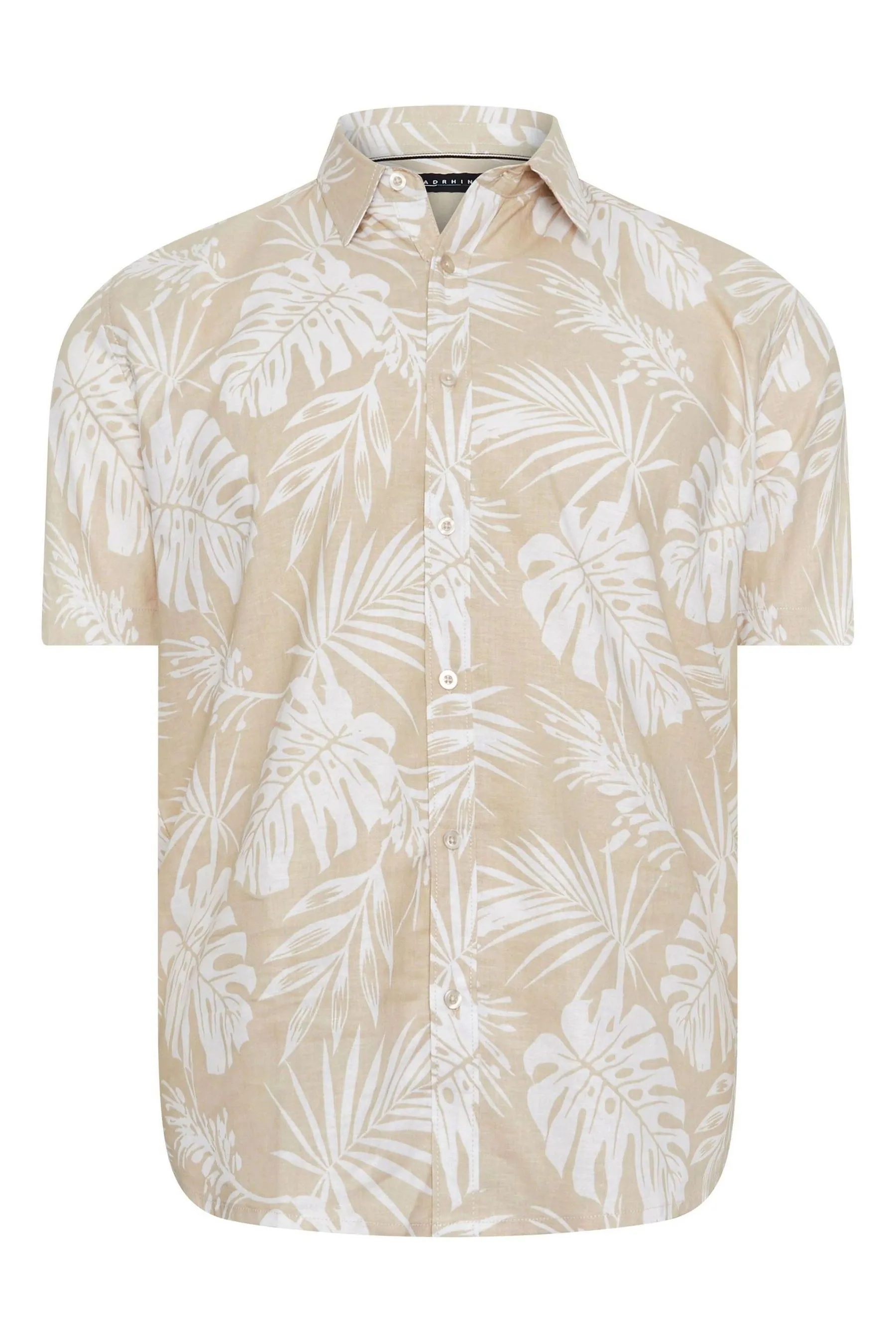 BadRhino Big & Tall BadRhino - Camicia in Marrone pregiato in lino con Stampa Manica corta tropicale    