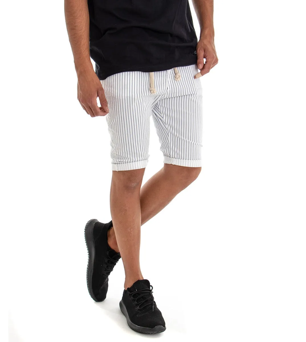 Bermuda Pantaloncino Uomo Rigato Tasca America Bianco Slim Cavallo Basso GIOSAL-PC1581A