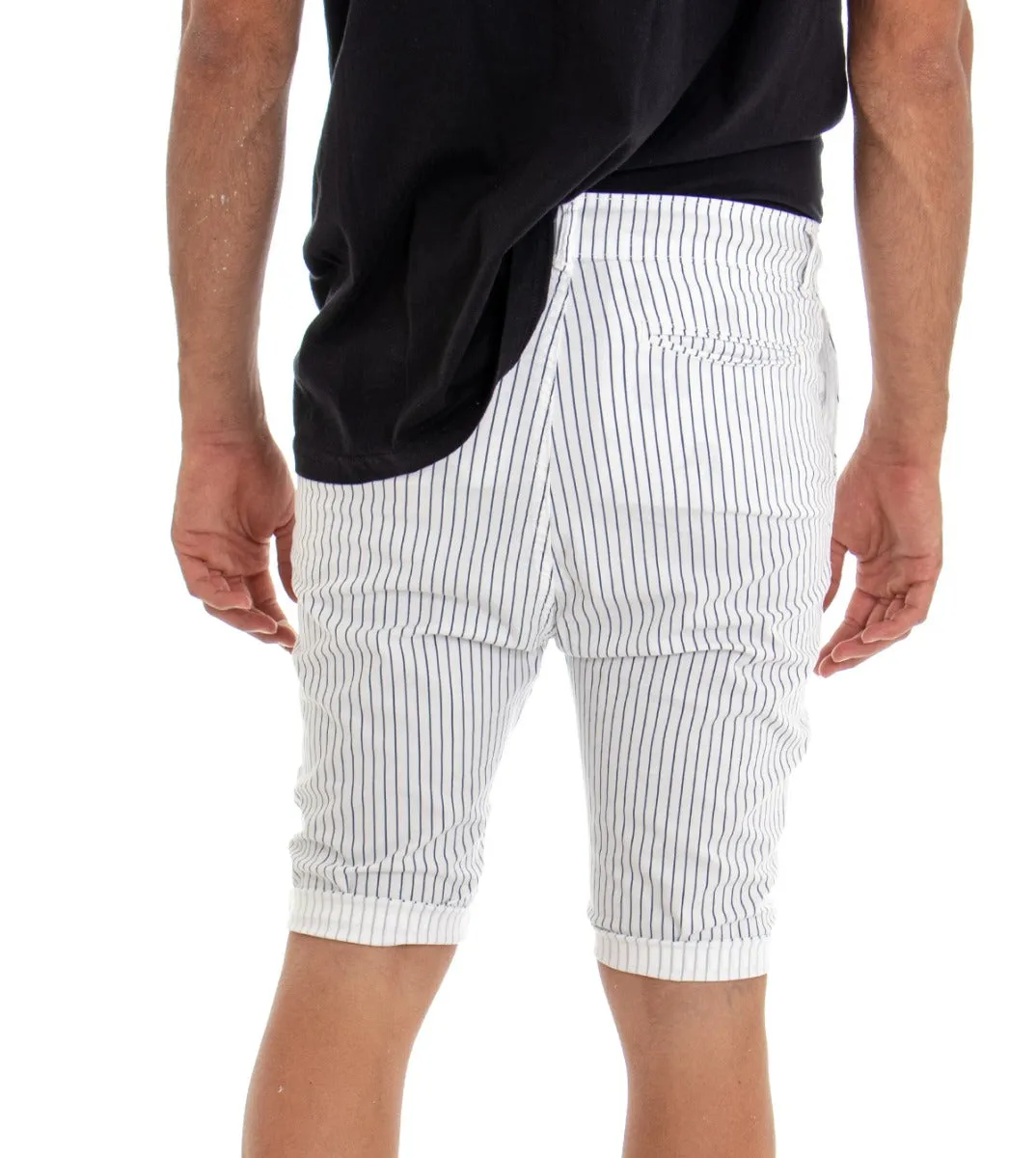 Bermuda Pantaloncino Uomo Rigato Tasca America Bianco Slim Cavallo Basso GIOSAL-PC1581A