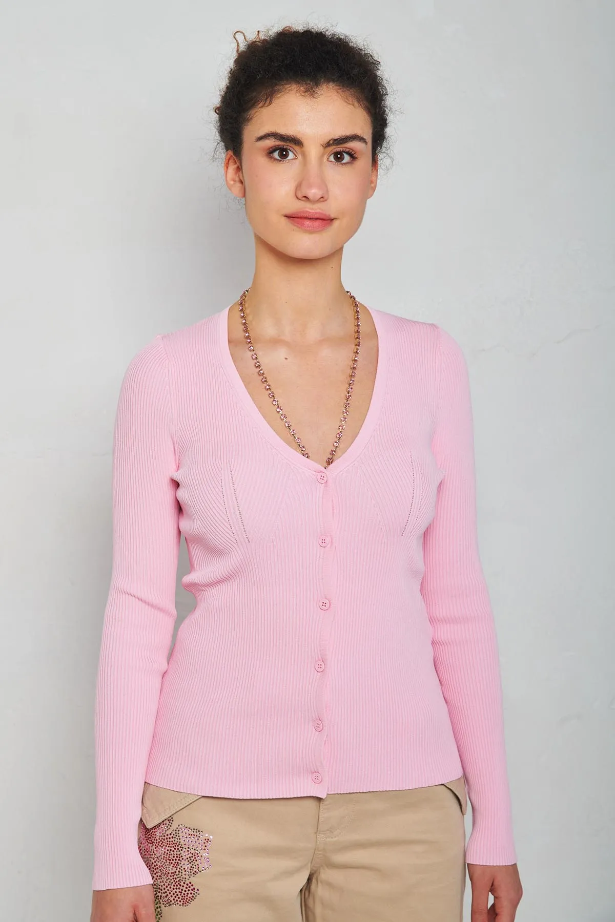 BLUGIRL Cardigan a costine con accessorio di strass