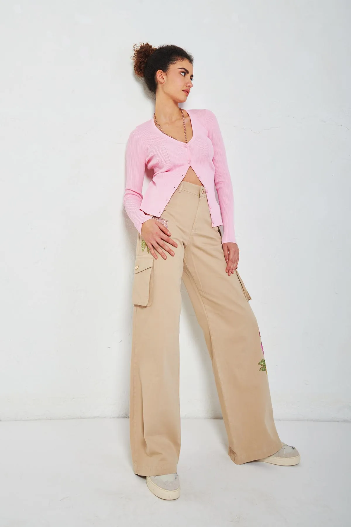 BLUGIRL Cardigan a costine con accessorio di strass
