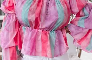 Blusa con stampa multicolor, multicolor