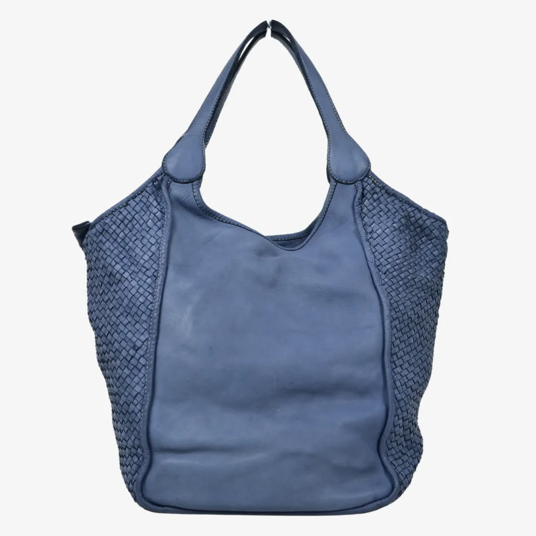 Borsa Intrecciata in Vera Pelle Morbida Nappa Jeans Intrecciata con Tracolla