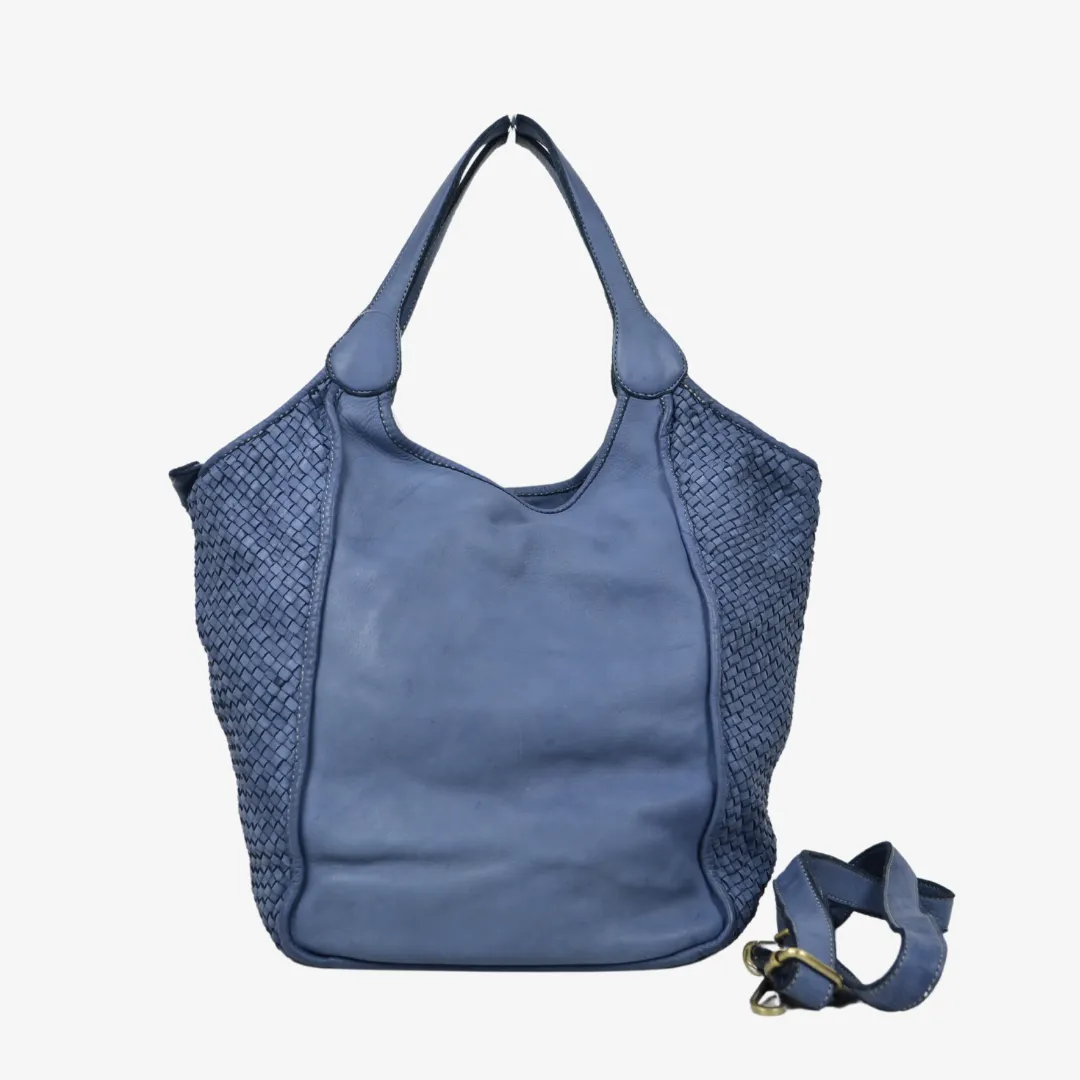 Borsa Intrecciata in Vera Pelle Morbida Nappa Jeans Intrecciata con Tracolla