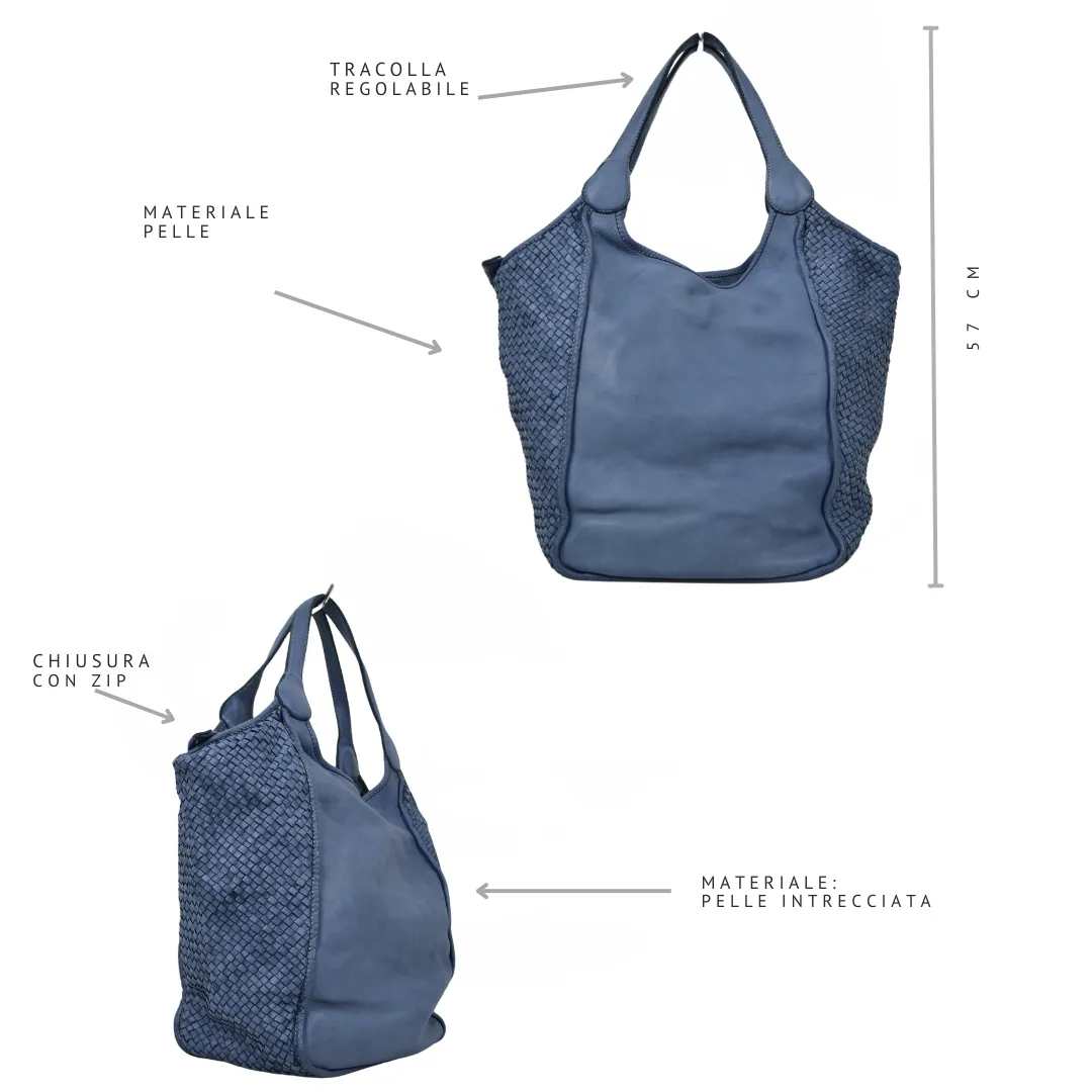 Borsa Intrecciata in Vera Pelle Morbida Nappa Jeans Intrecciata con Tracolla