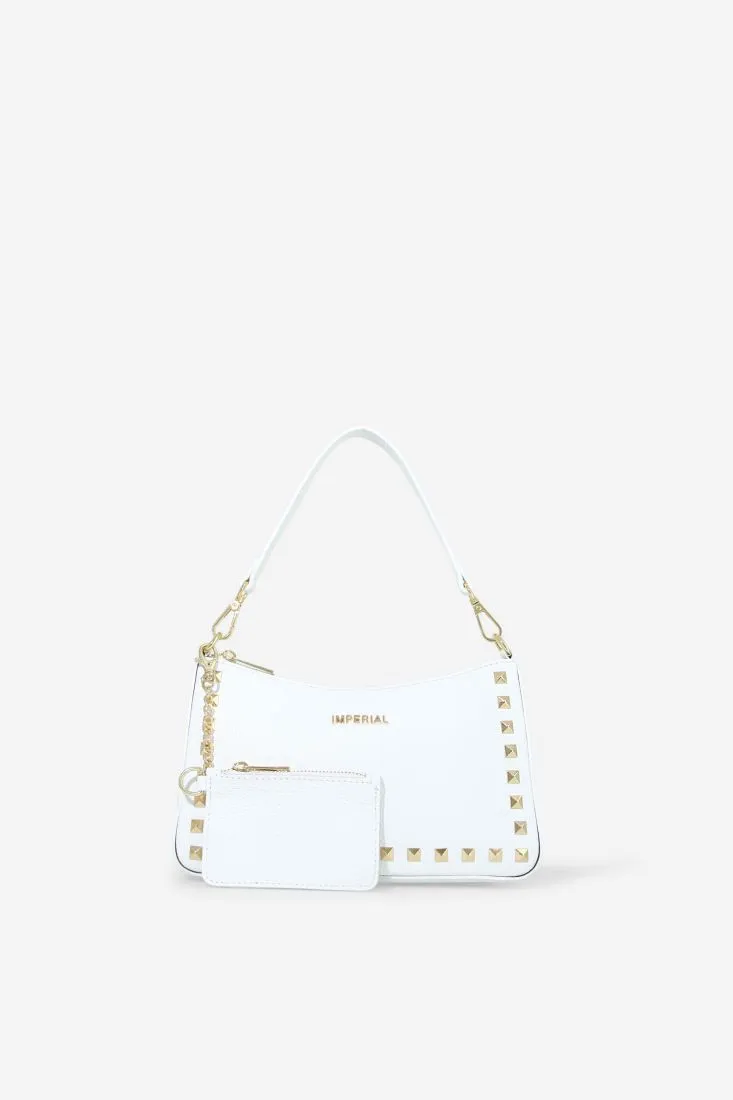 Borsa rettangolare in vera pelle con borchie e portamonete