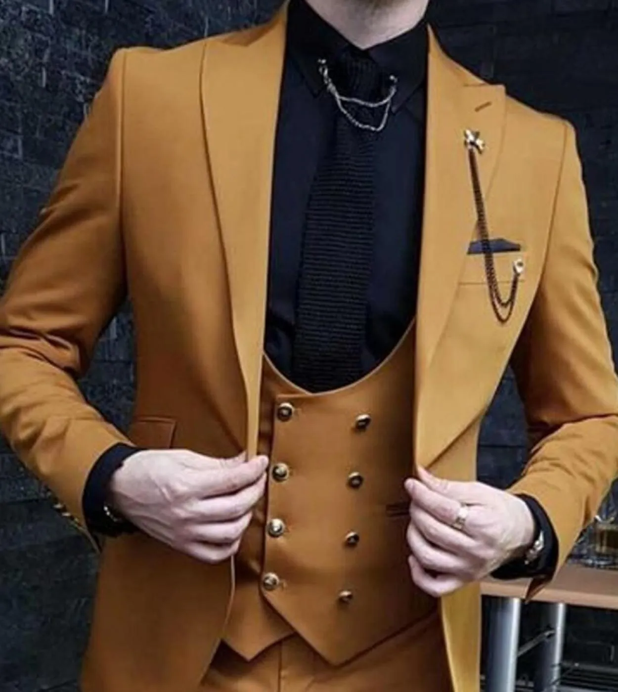 Business Casual Marrone Slim Fit Uomo Abiti Moda Giacca Risvolto a punta Smoking da sposa Completo da 3 pezzi blazer  Gilet