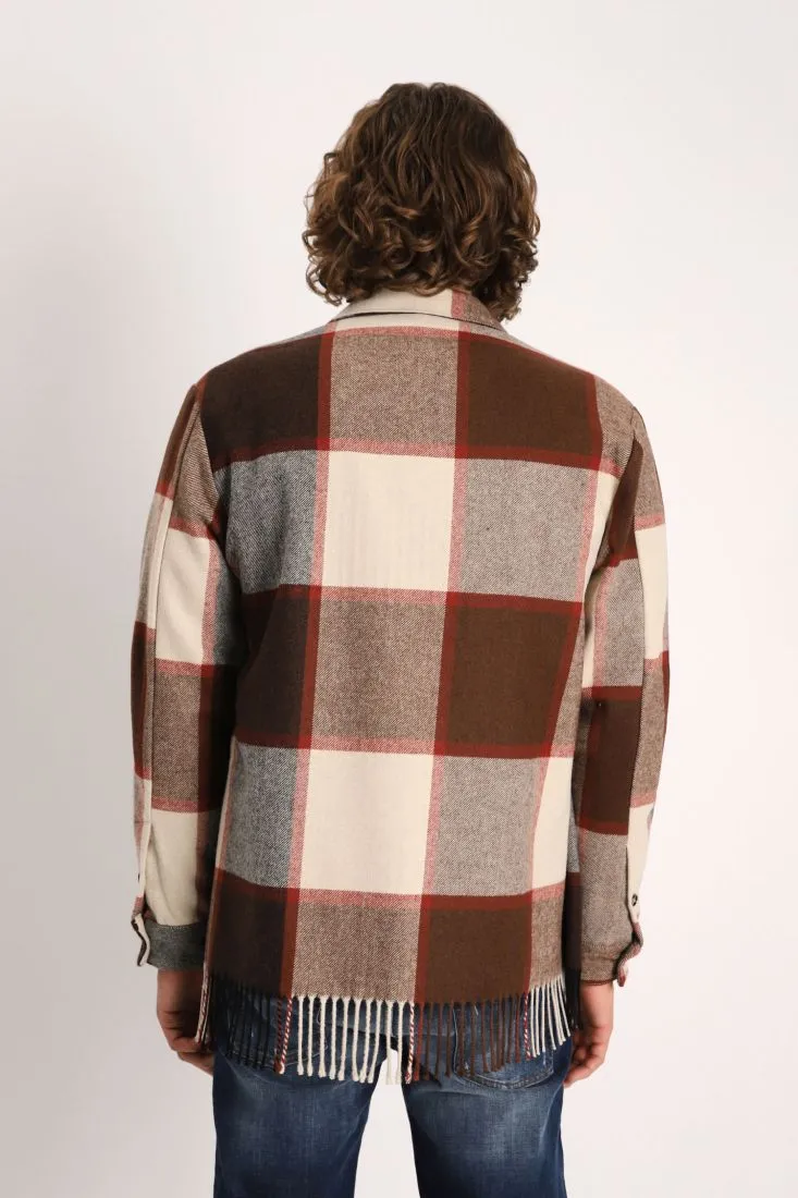 Camicia a quadri con taschini e dettaglio frange