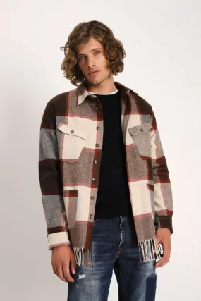 Camicia a quadri con taschini e dettaglio frange