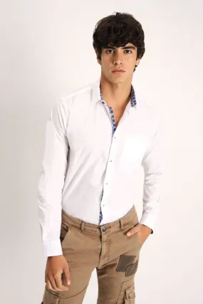 Camicia classica in cotone con taschino a filetto