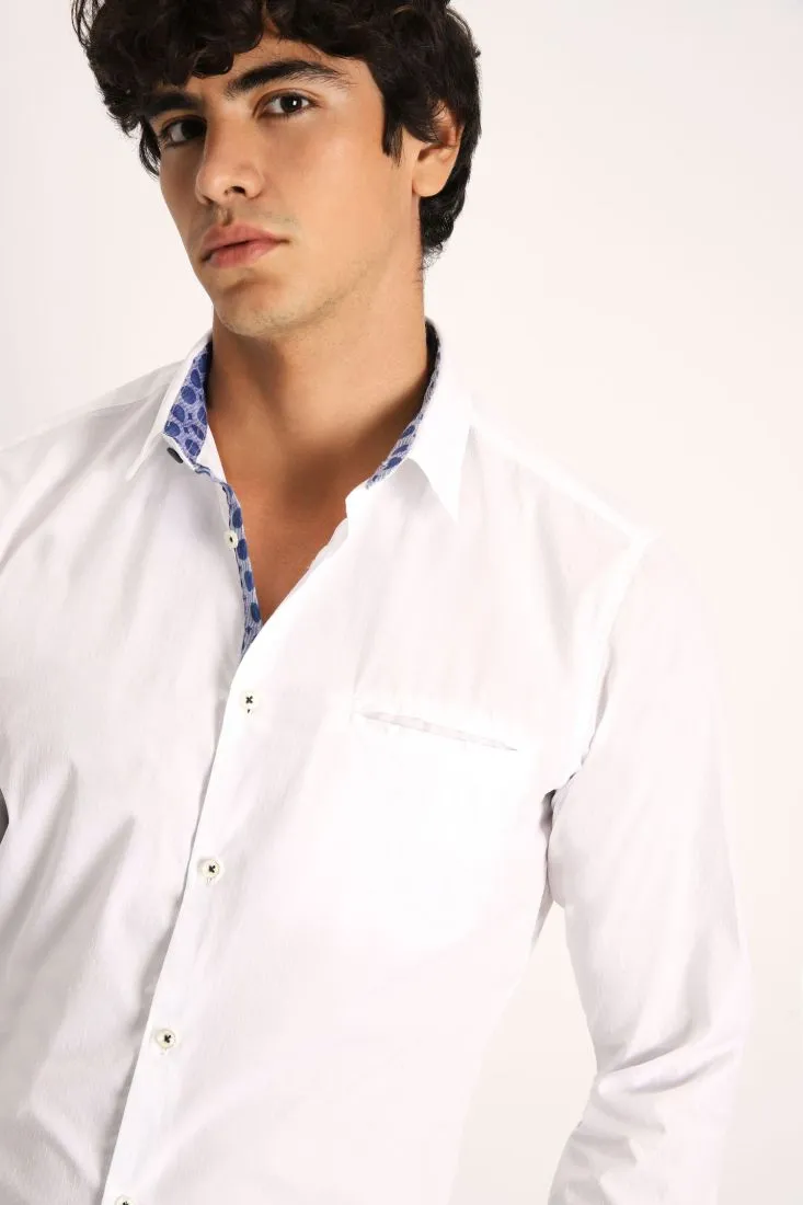 Camicia classica in cotone con taschino a filetto