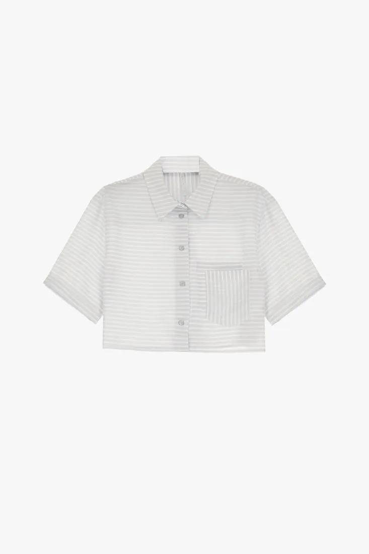 Camicia cropped a righe con colletto classico e taschino applicato