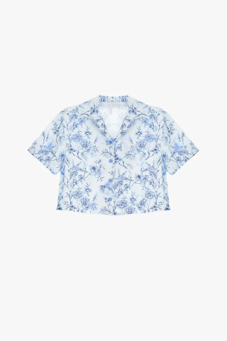 Camicia cropped fantasia floreale in puro cotone