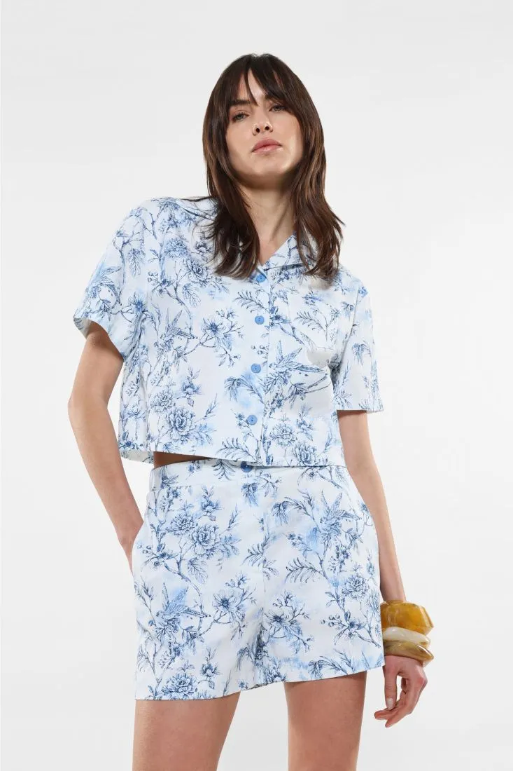 Camicia cropped fantasia floreale in puro cotone