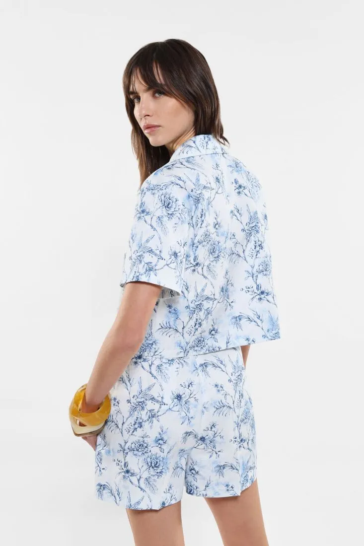 Camicia cropped fantasia floreale in puro cotone