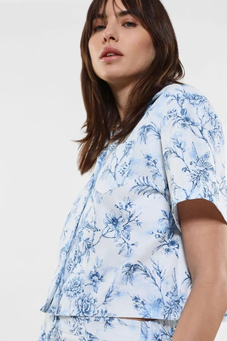 Camicia cropped fantasia floreale in puro cotone