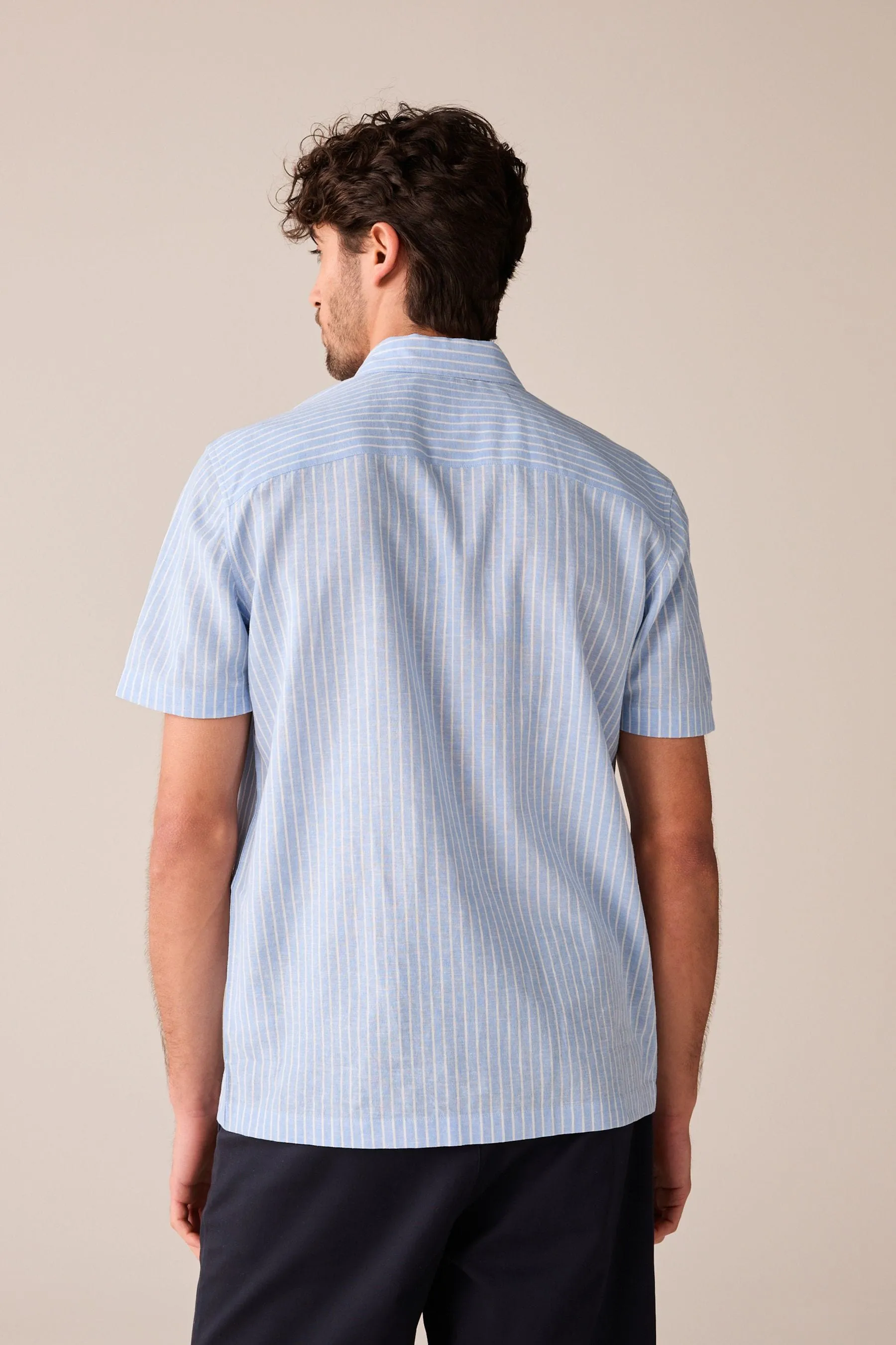 Camicia in Blend A righe Manica corta lino    
