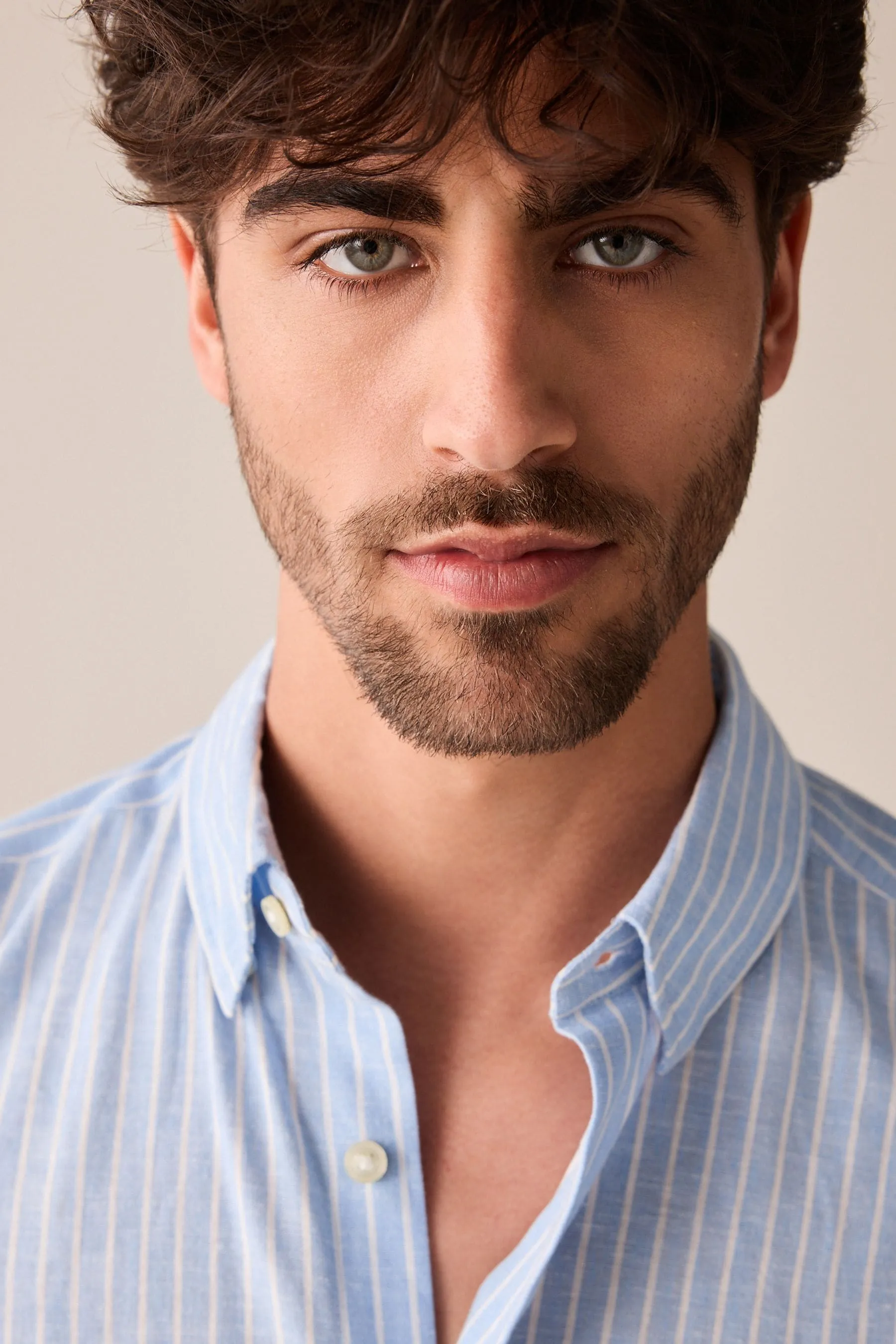 Camicia in Blend A righe Manica corta lino    