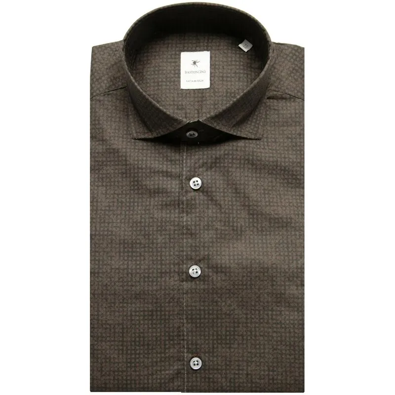 Camicia in cotone a quadri marrone e nera 