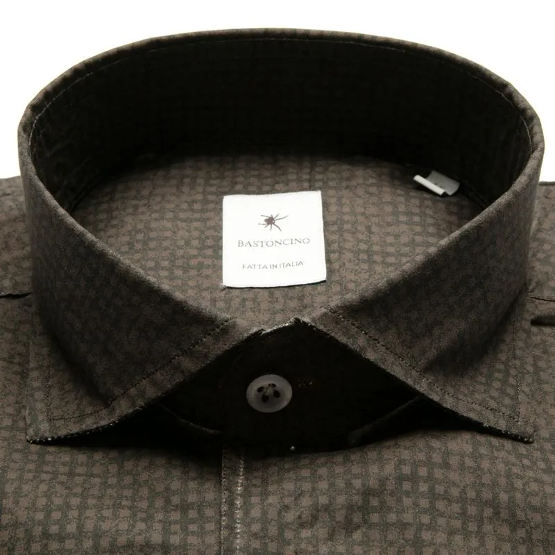 Camicia in cotone a quadri marrone e nera 