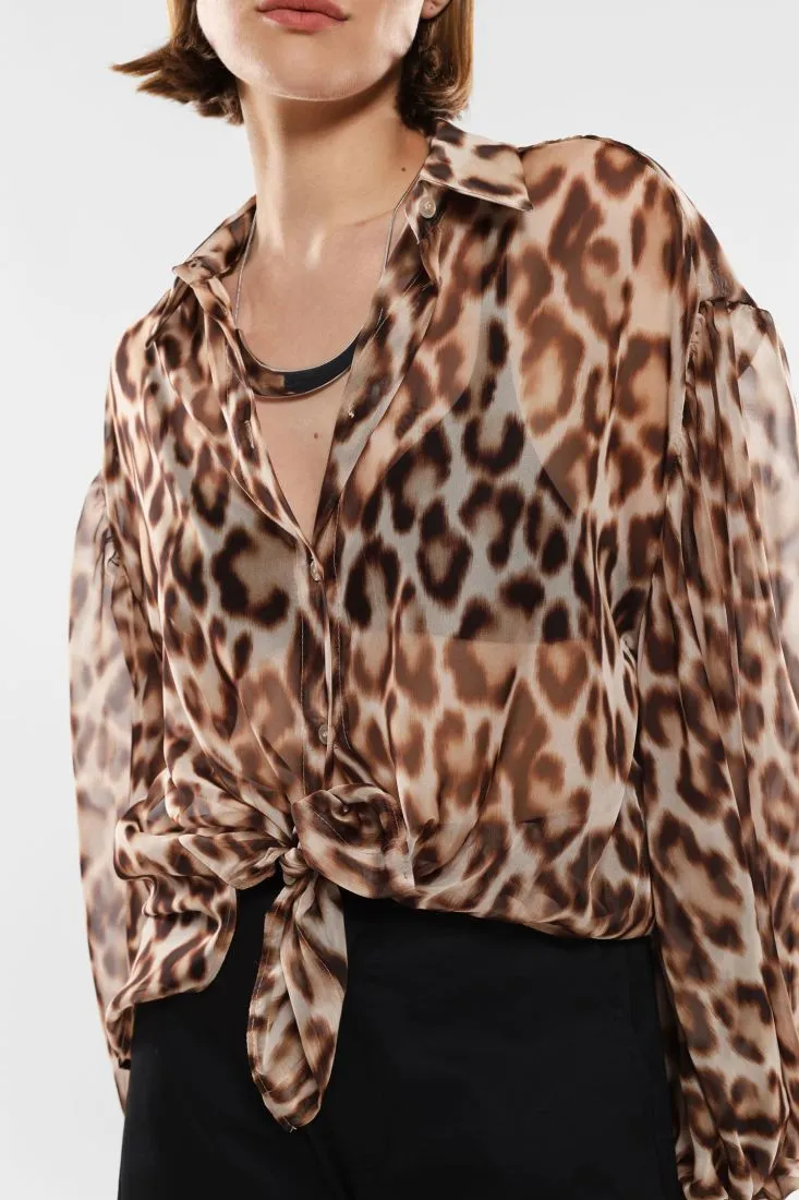 Camicia oversize fantasia animalier effetto trasparenza