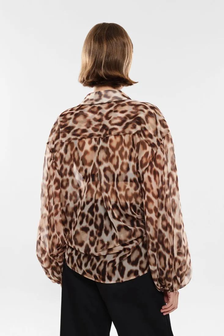 Camicia oversize fantasia animalier effetto trasparenza