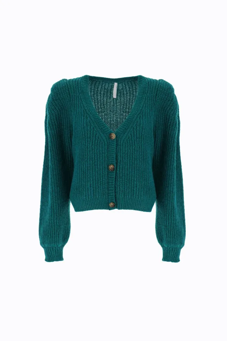 Cardigan a costine con bottoni effetto resina