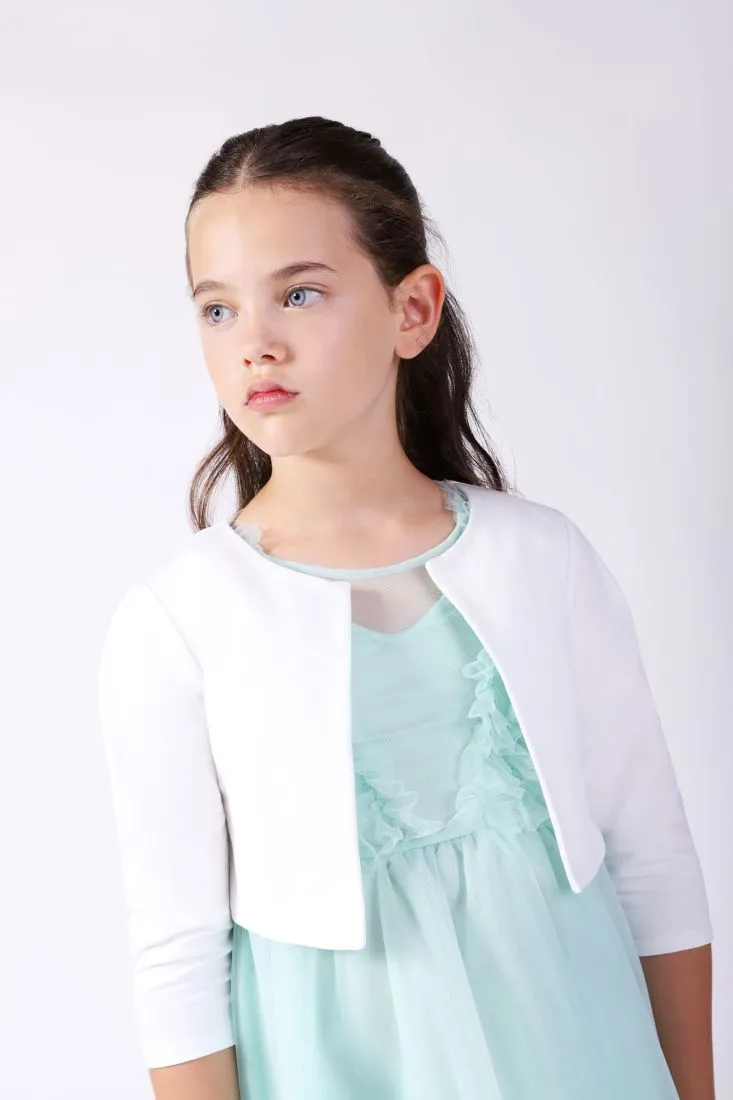 Cardigan bambina cropped monocolour con maniche a tre quarti