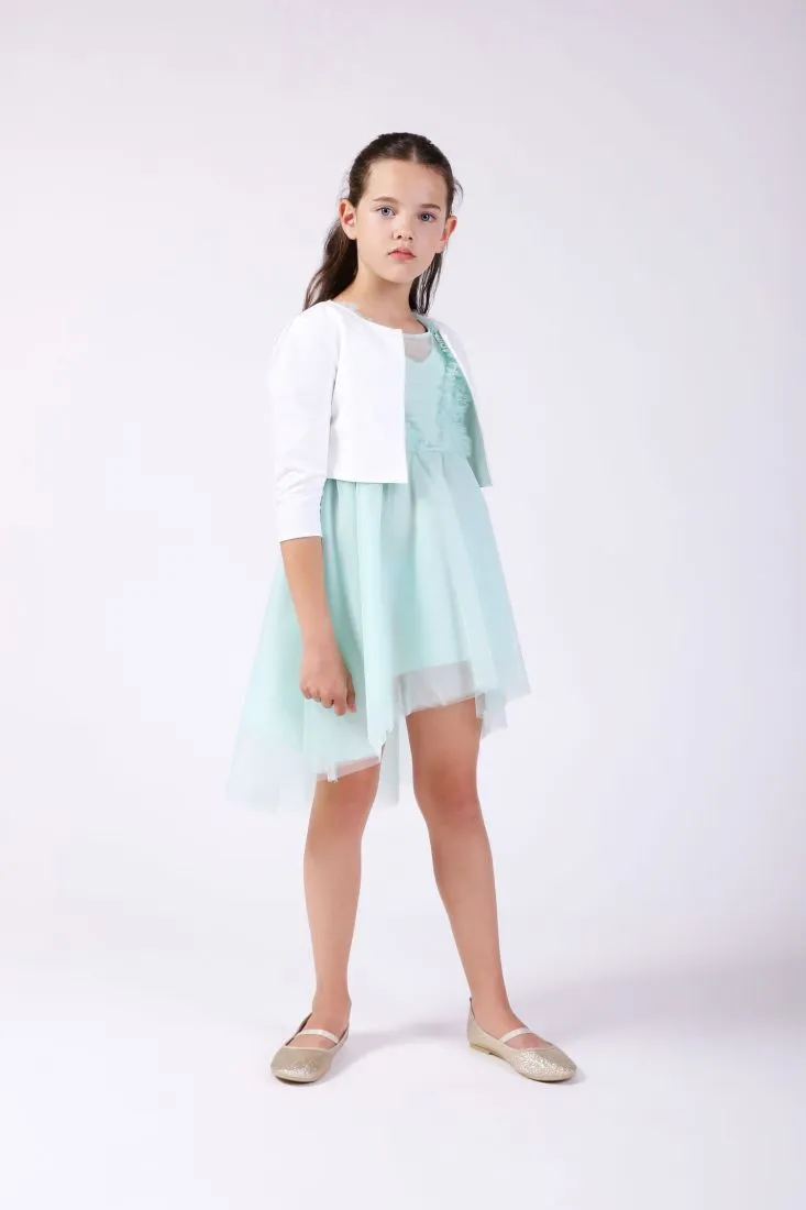 Cardigan bambina cropped monocolour con maniche a tre quarti