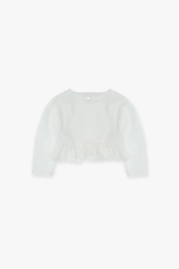 Cardigan bambina cropped monocolour con maniche a tre quarti