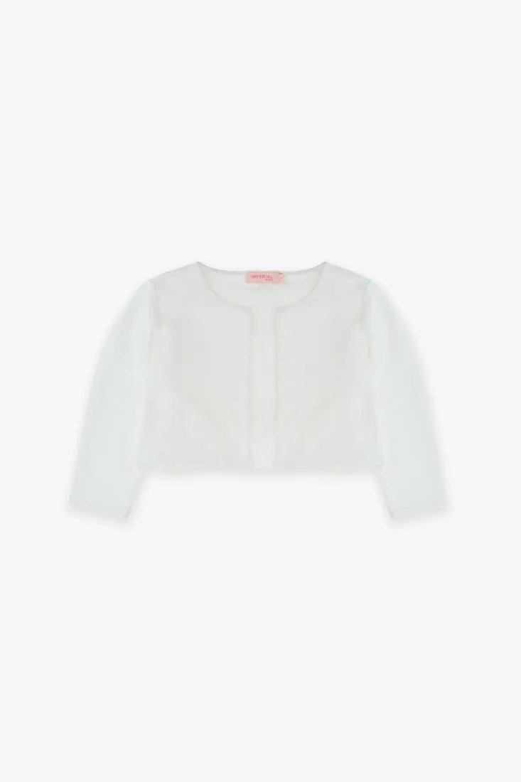 Cardigan bambina cropped monocolour con maniche a tre quarti