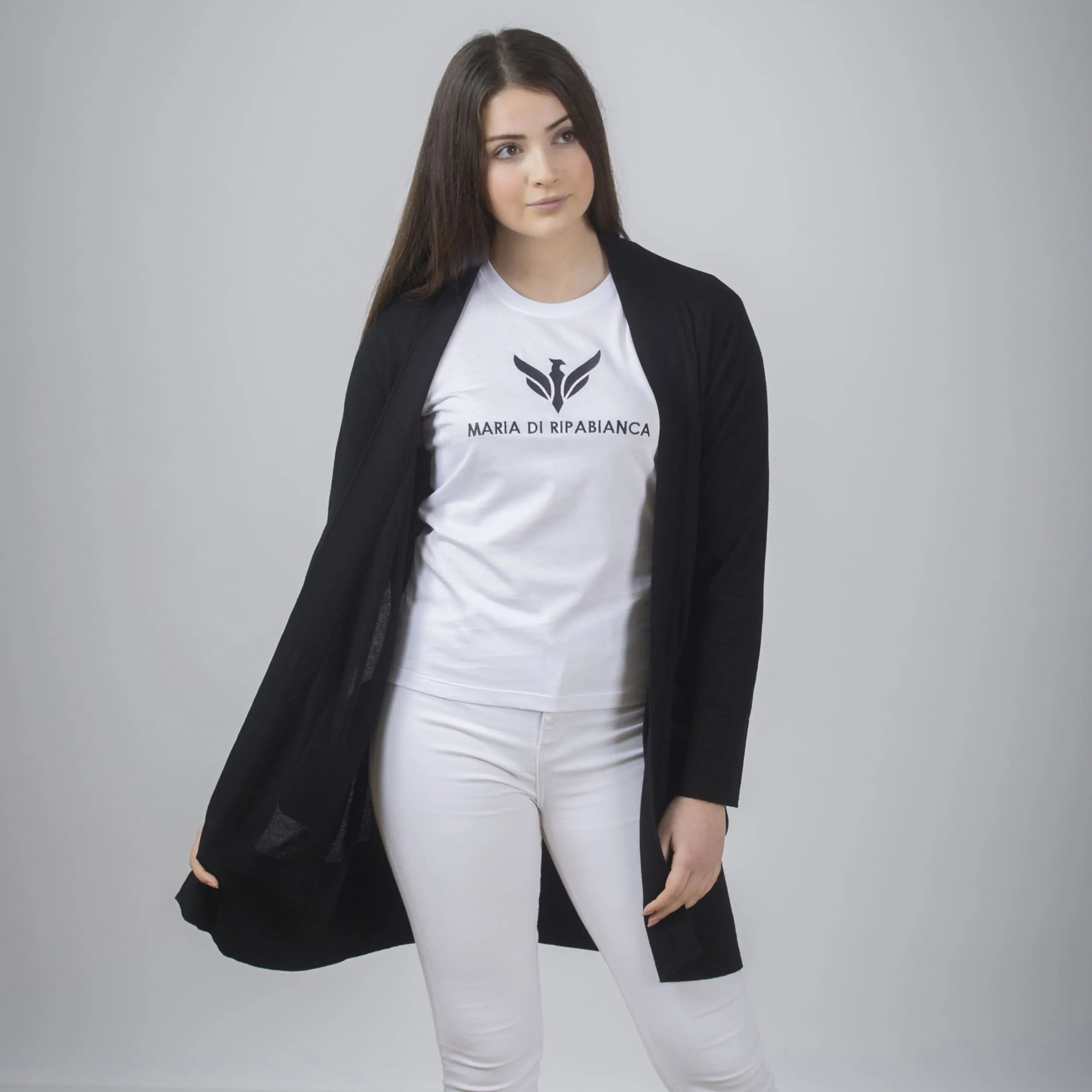 Cardigan con tasca in pelle