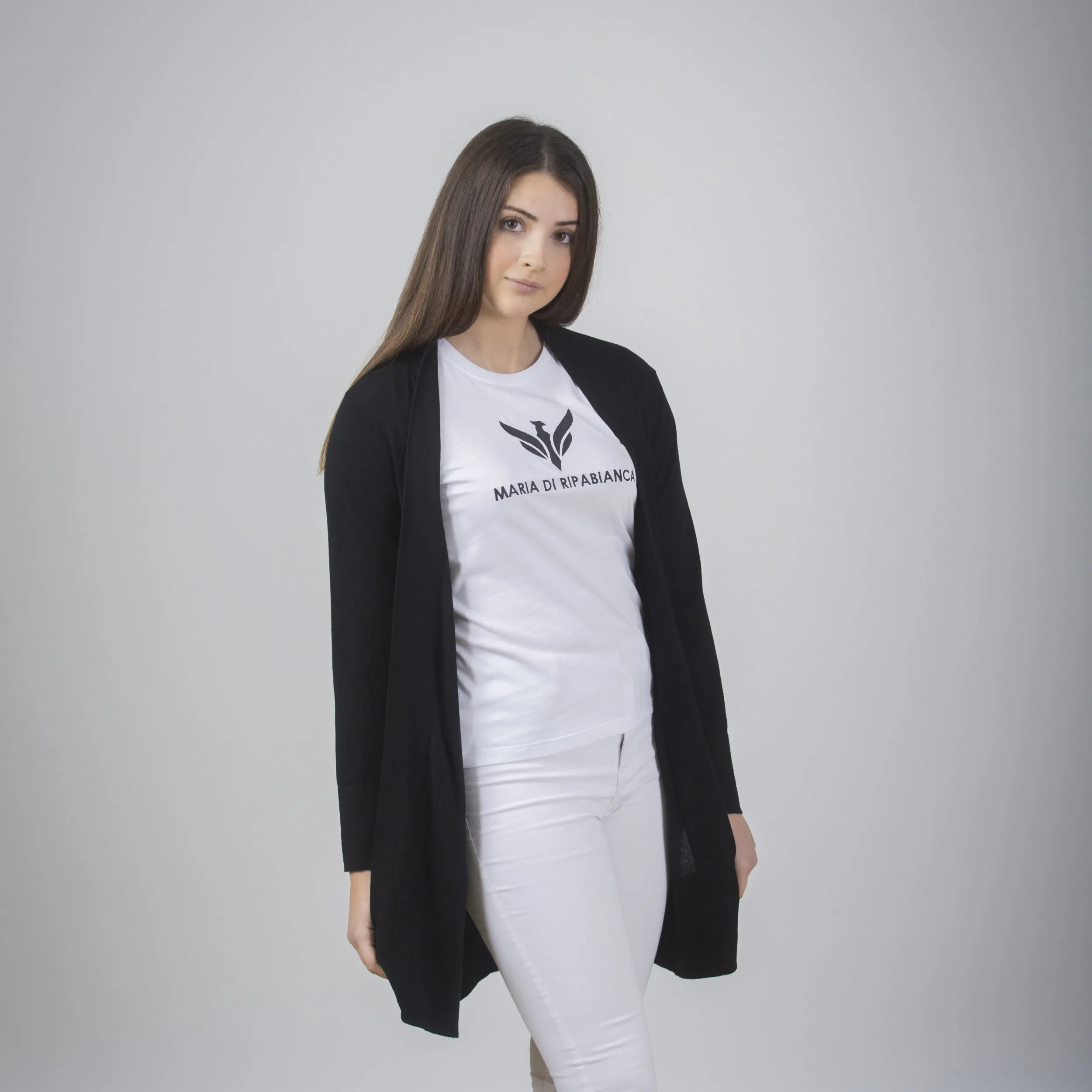 Cardigan con tasca in pelle