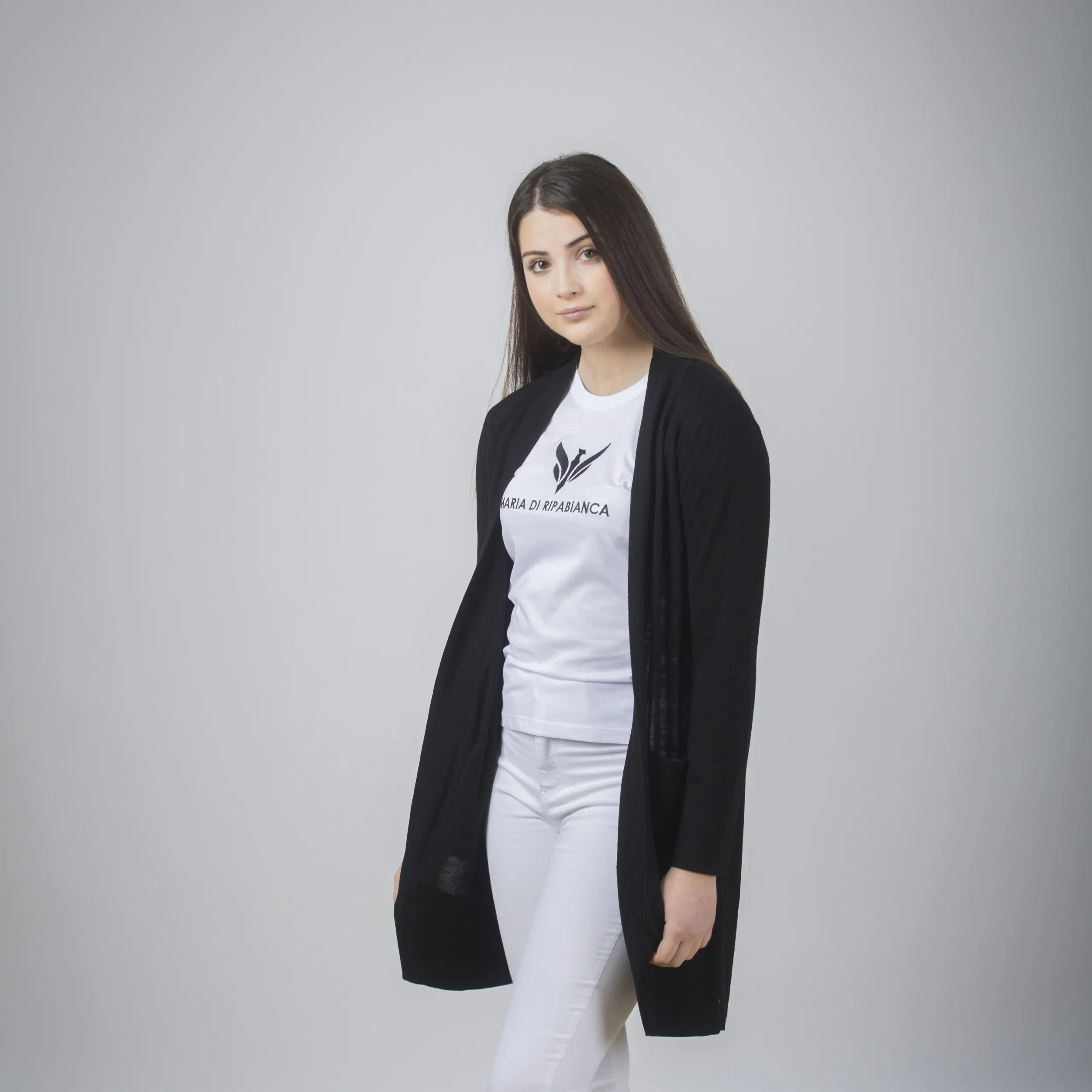 Cardigan con tasca in pelle