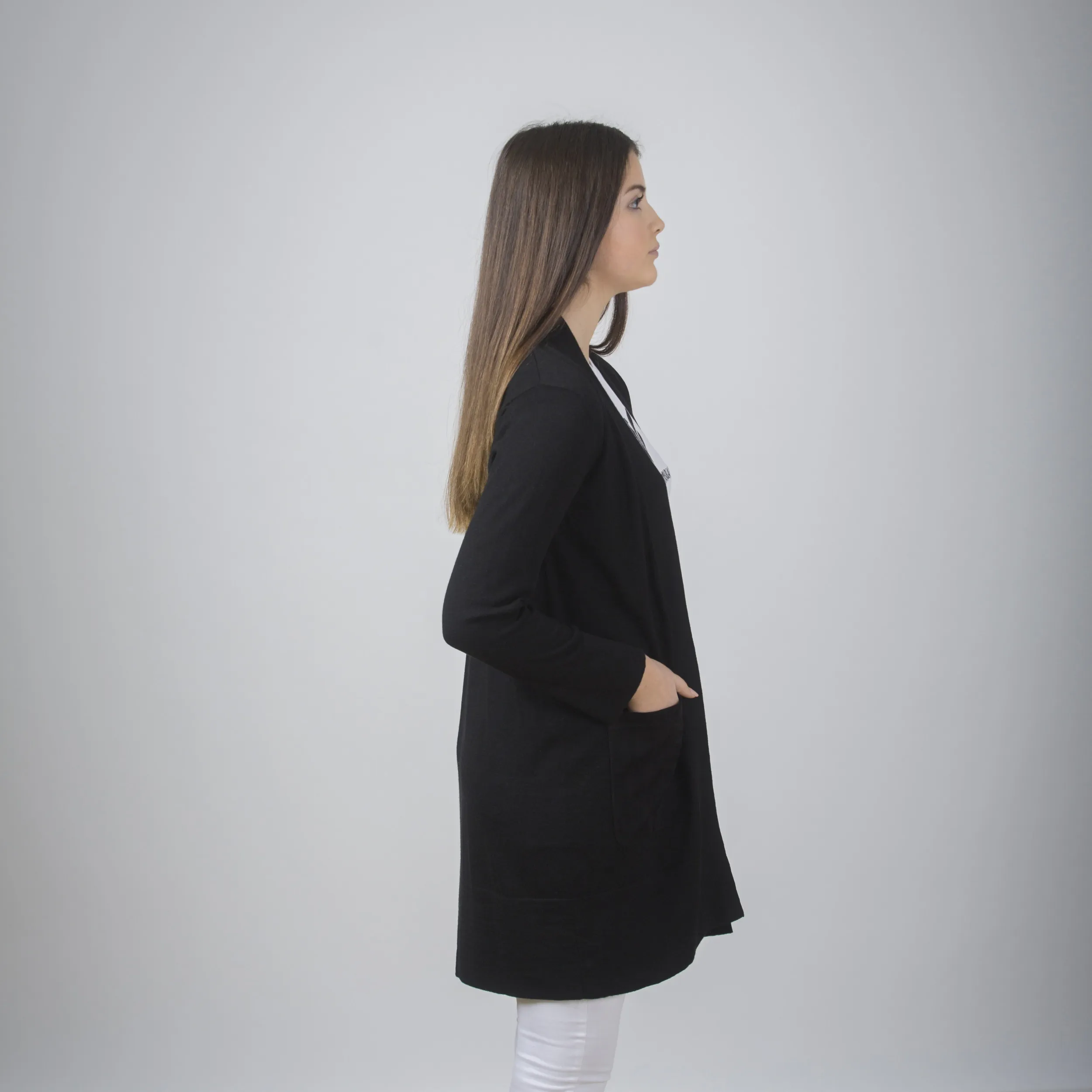 Cardigan con tasca in pelle