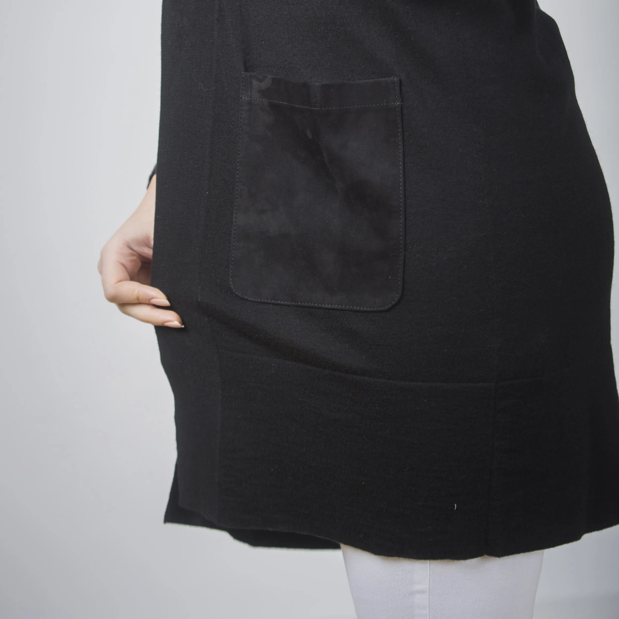 Cardigan con tasca in pelle